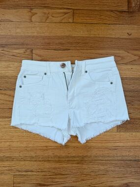 American Eagle Outfitters White Distressed Jean Shorts